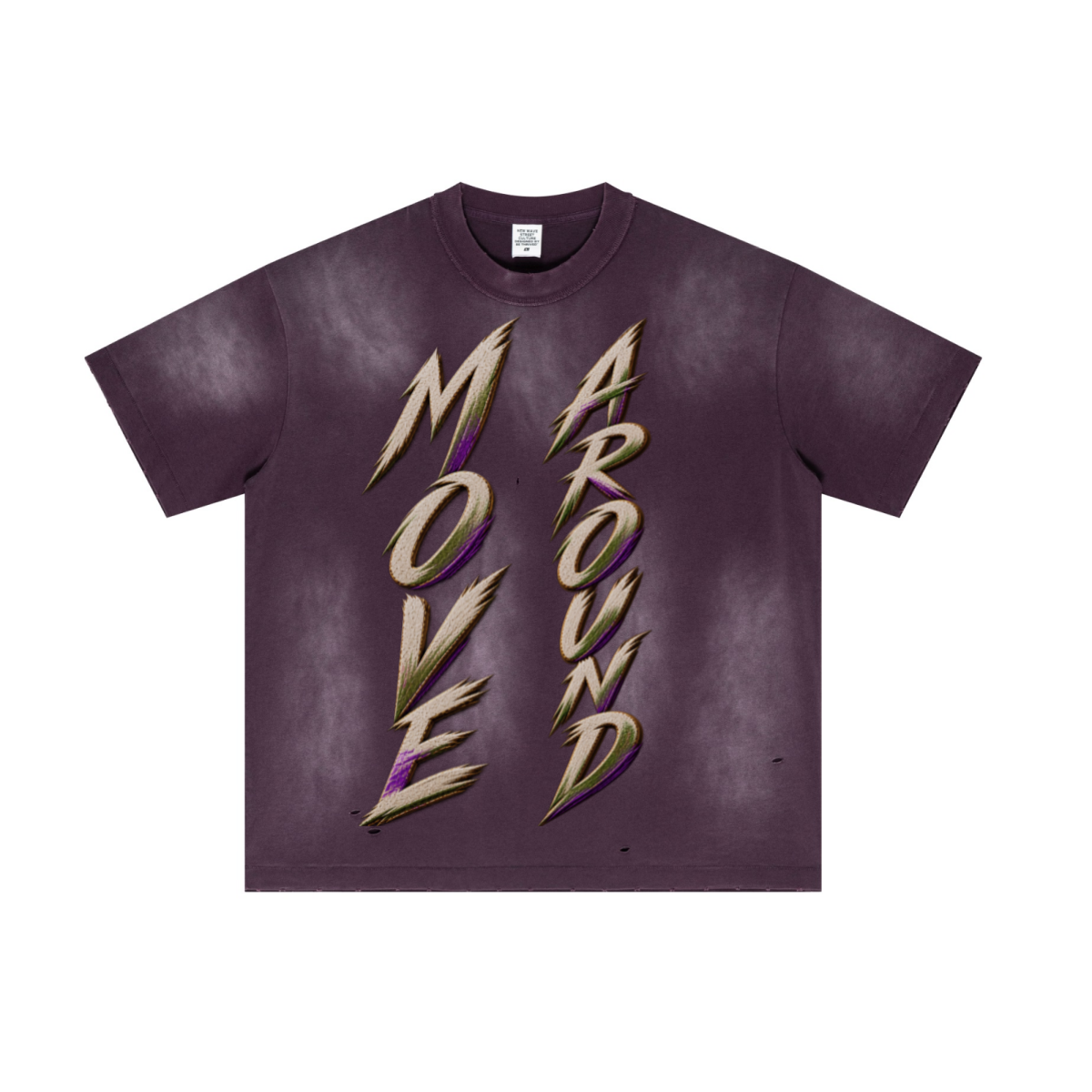 285GSM Unisex Vintage-Wash Ripped Raw-Edge T-Shirt Vintage Purple