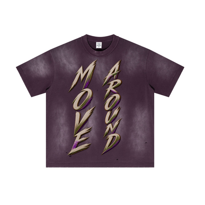 285GSM Unisex Vintage-Wash Ripped Raw-Edge T-Shirt Vintage Purple