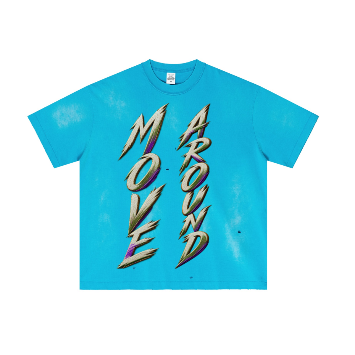 285GSM Unisex Vintage-Wash Ripped Raw-Edge T-Shirt Vintage Blue