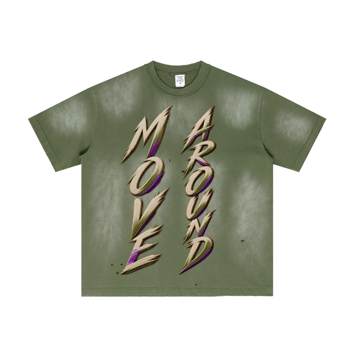 285GSM Unisex Vintage-Wash Ripped Raw-Edge T-Shirt Vintage Military Green