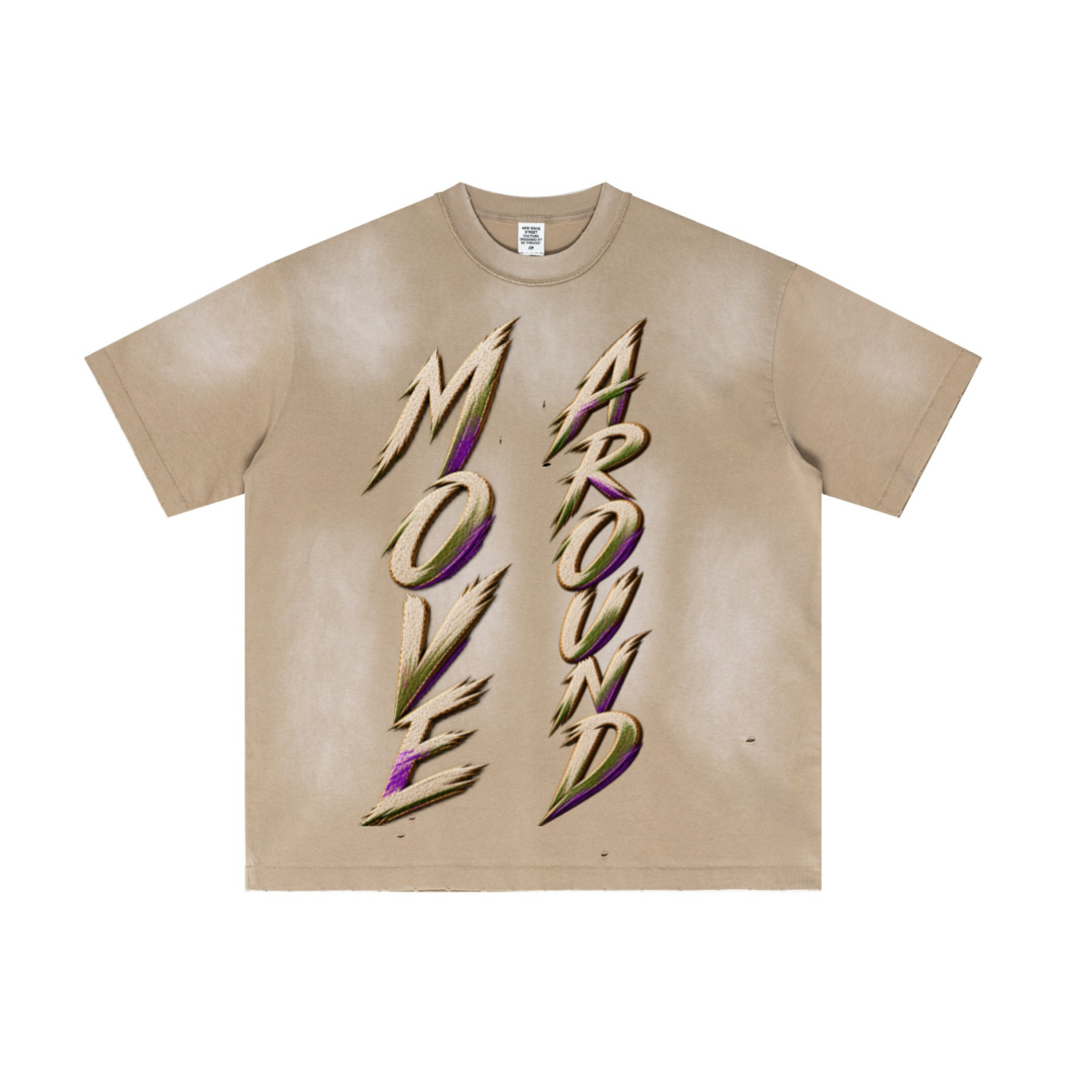 285GSM Unisex Vintage-Wash Ripped Raw-Edge T-Shirt Vintage Khaki