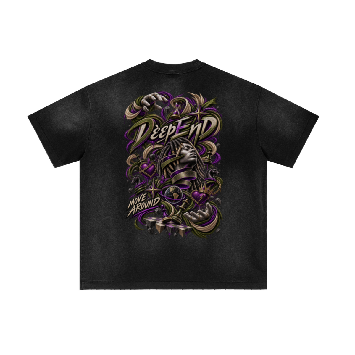 285GSM Unisex Vintage-Wash Ripped Raw-Edge T-Shirt Vintage Black