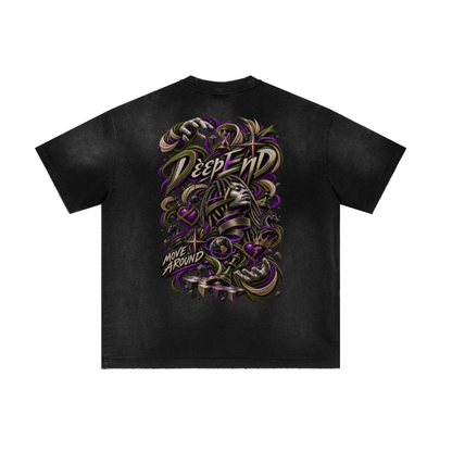 285GSM Unisex Vintage-Wash Ripped Raw-Edge T-Shirt Vintage Black
