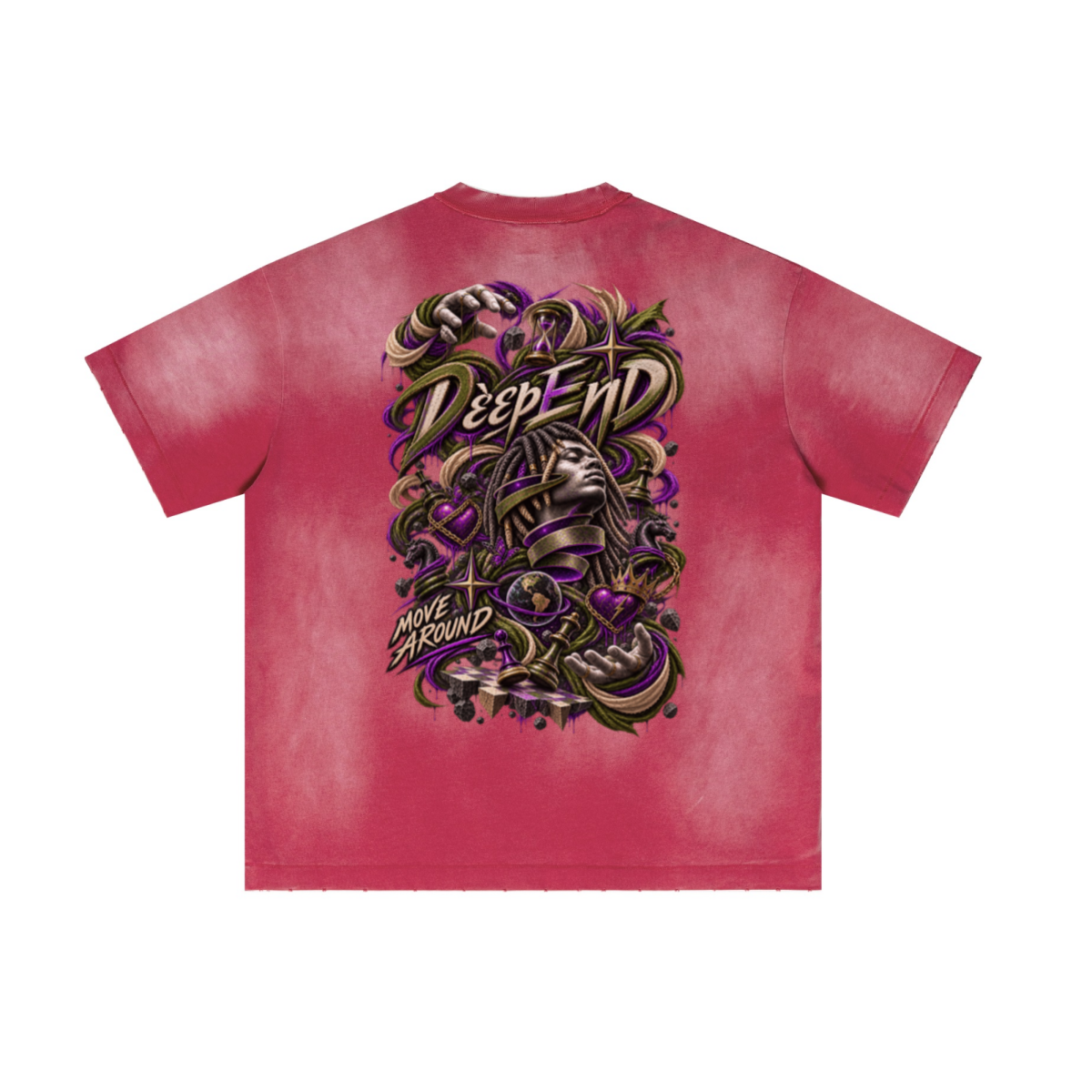 285GSM Unisex Vintage-Wash Ripped Raw-Edge T-Shirt Vintage Red