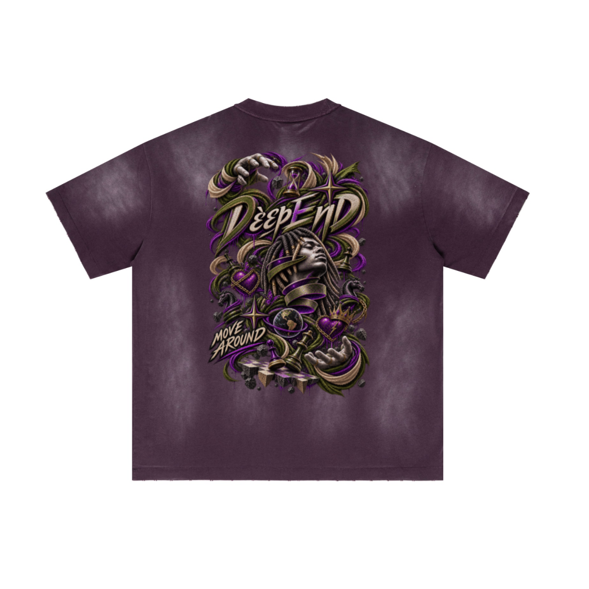 285GSM Unisex Vintage-Wash Ripped Raw-Edge T-Shirt Vintage Purple