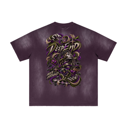 285GSM Unisex Vintage-Wash Ripped Raw-Edge T-Shirt Vintage Purple
