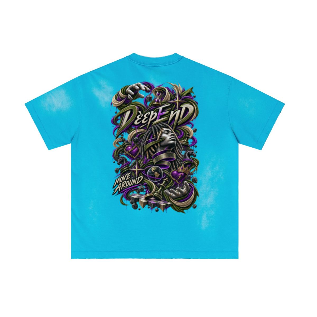 285GSM Unisex Vintage-Wash Ripped Raw-Edge T-Shirt Vintage Blue