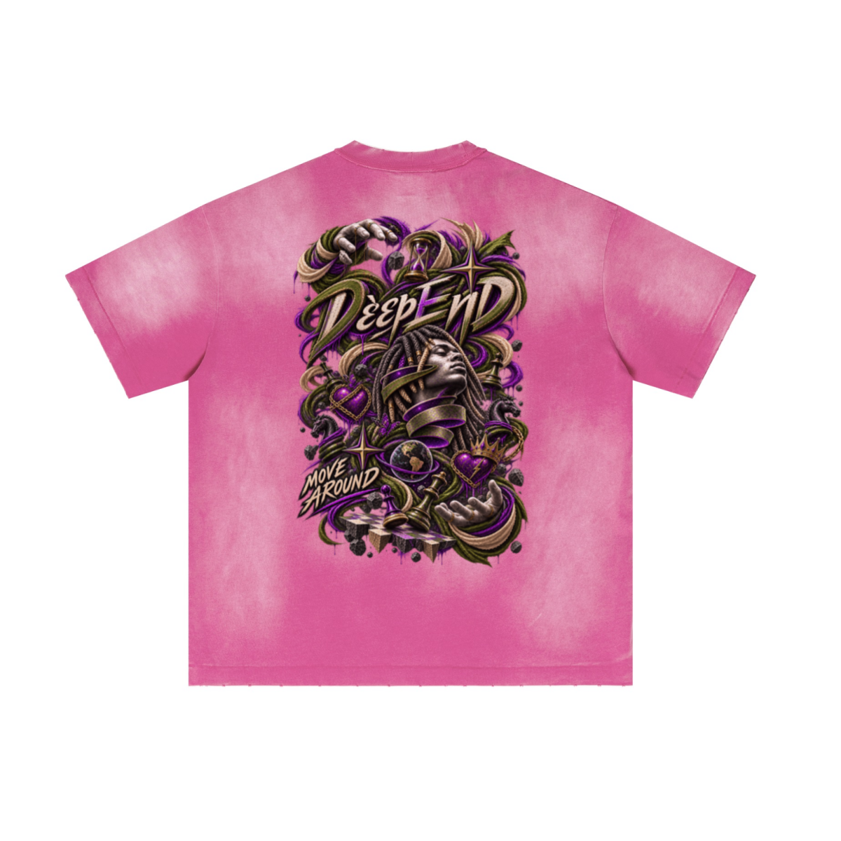 285GSM Unisex Vintage-Wash Ripped Raw-Edge T-Shirt Vintage Rose Pink