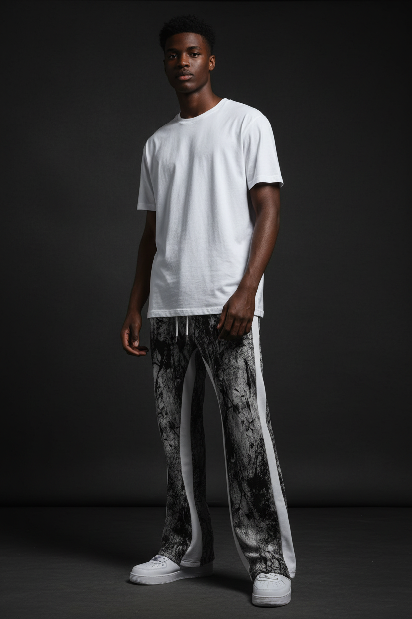 Model in Marble Print Joggers