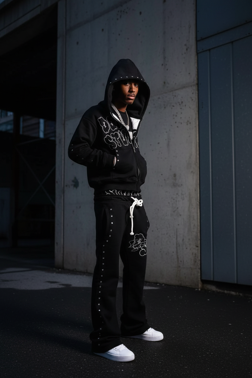 Model Wearing Levels Rhinestone Two-Piece Set