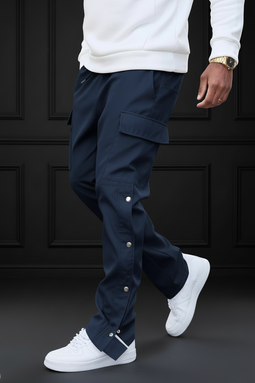 Navy Blue Cargo Pants - Dark Luxury Studio Mockup