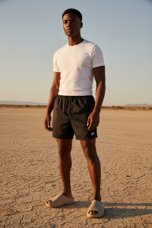 Nike Club Woven Shorts Black - Fitted Tee Model