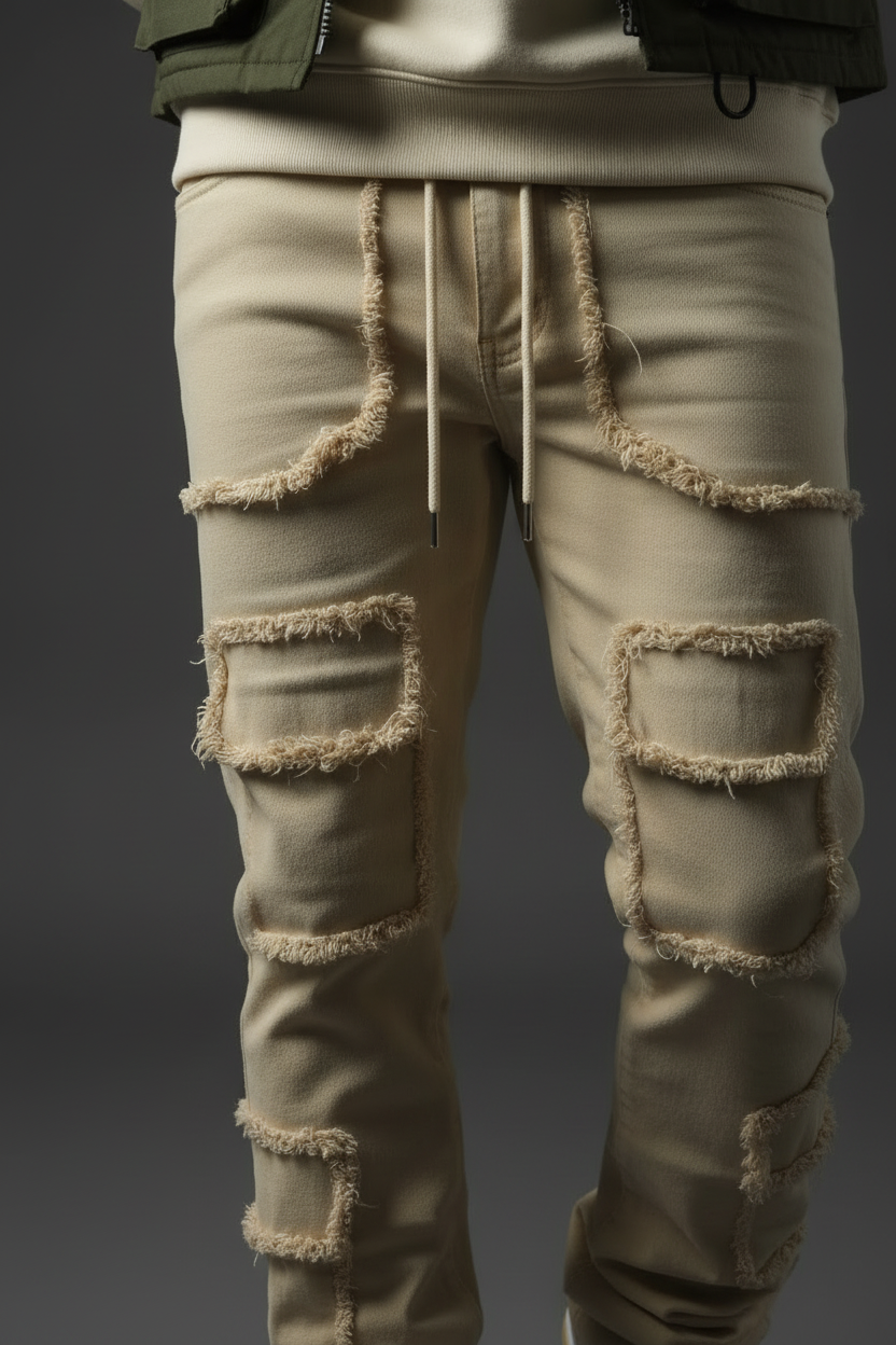 Patched Stacked Flare Jeans – Detail