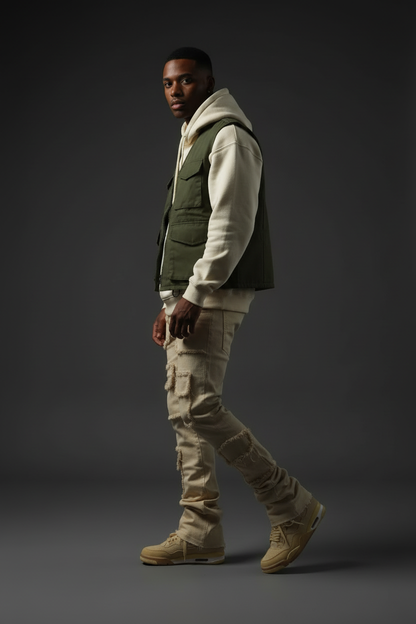 Patched Stacked Flare Jeans – Side