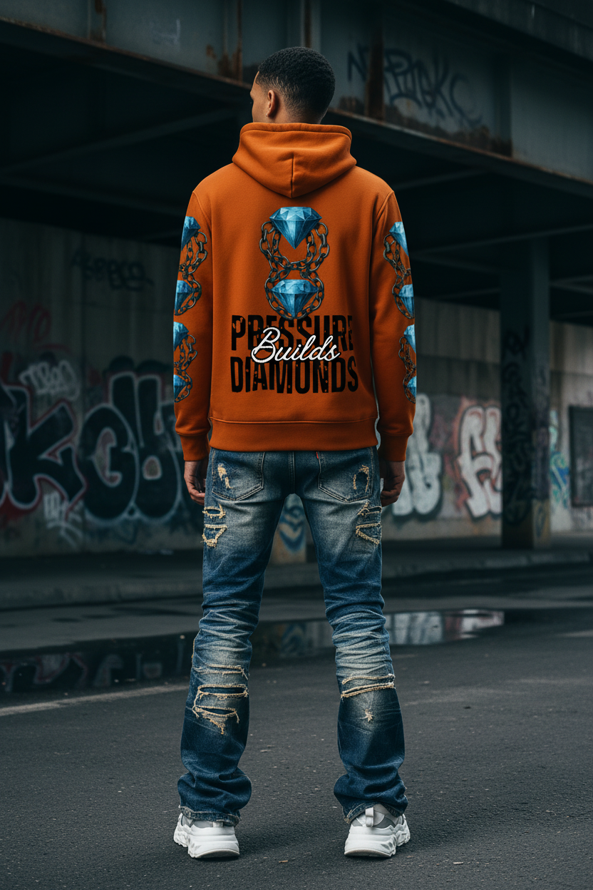 Pressure Builds Diamonds Hoodie — Model Back
