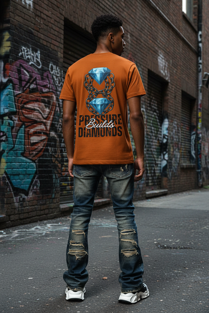Pressure Builds Diamonds Tee — Back View Model