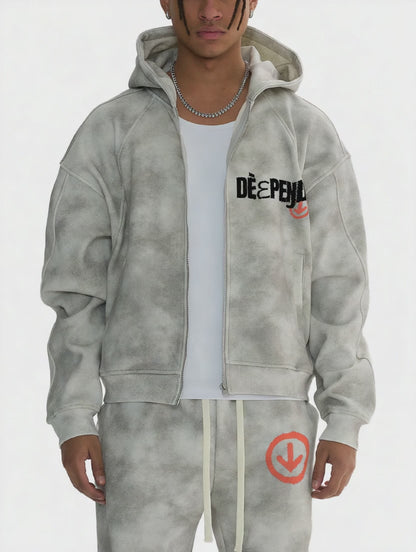 DèɛpEŋD Stacked Jogger & Boxy Zip-Up Fleece Hoodie Set