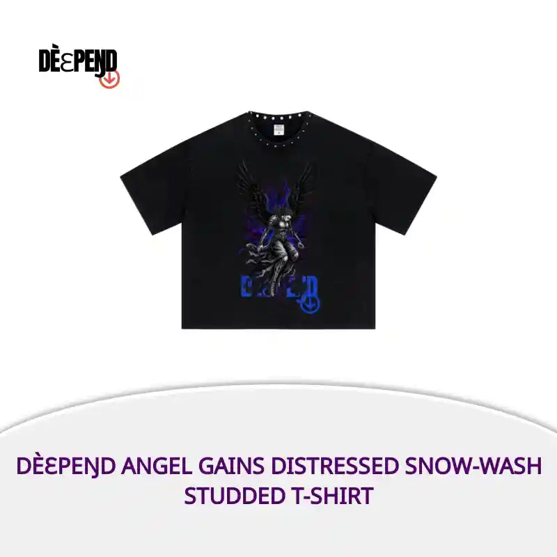 D&egrave;ɛpEŋD Angel Gains Distressed Snow-Wash Studded T-shirt by@Outfy