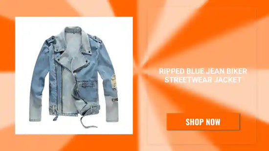 Ripped Blue Jean Biker Streetwear Jacket by@Outfy