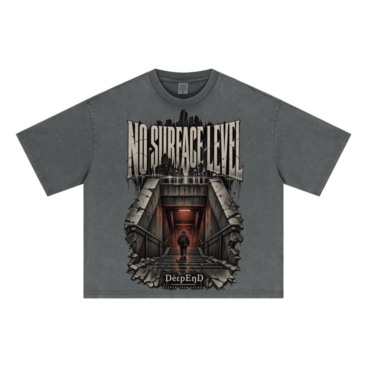 285GSM Unisex Boxy-Fit Distressed Fried-Color Snow-Wash Loose T-shirt Vintage Dark Gray
