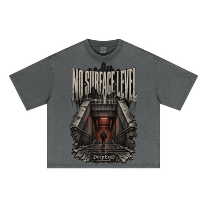 285GSM Unisex Boxy-Fit Distressed Fried-Color Snow-Wash Loose T-shirt Vintage Dark Gray
