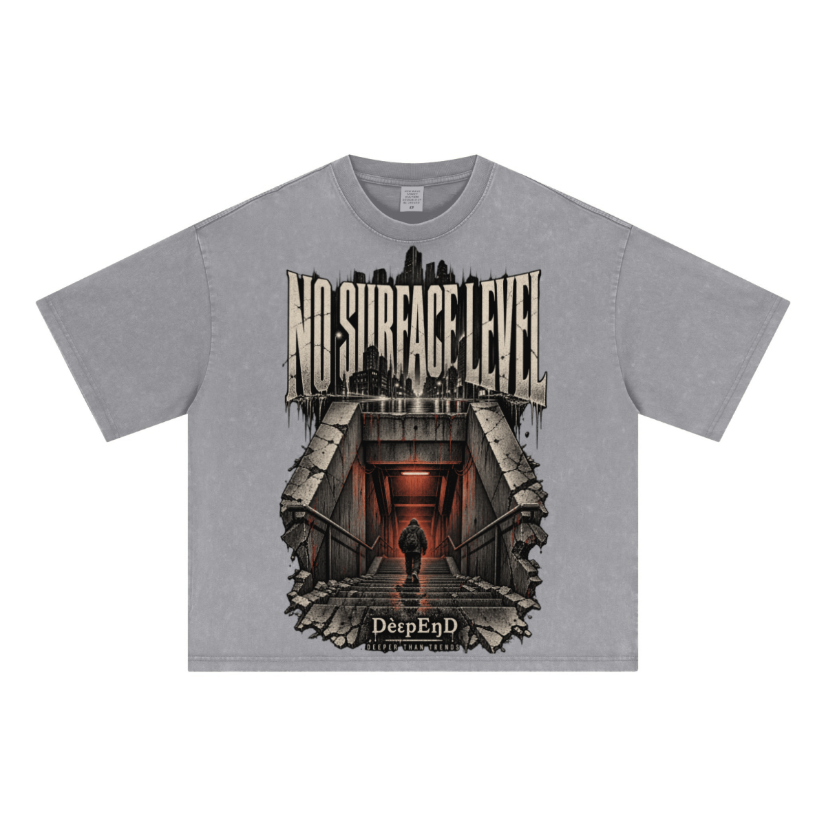 285GSM Unisex Boxy-Fit Distressed Fried-Color Snow-Wash Loose T-shirt Vintage Medium Gray