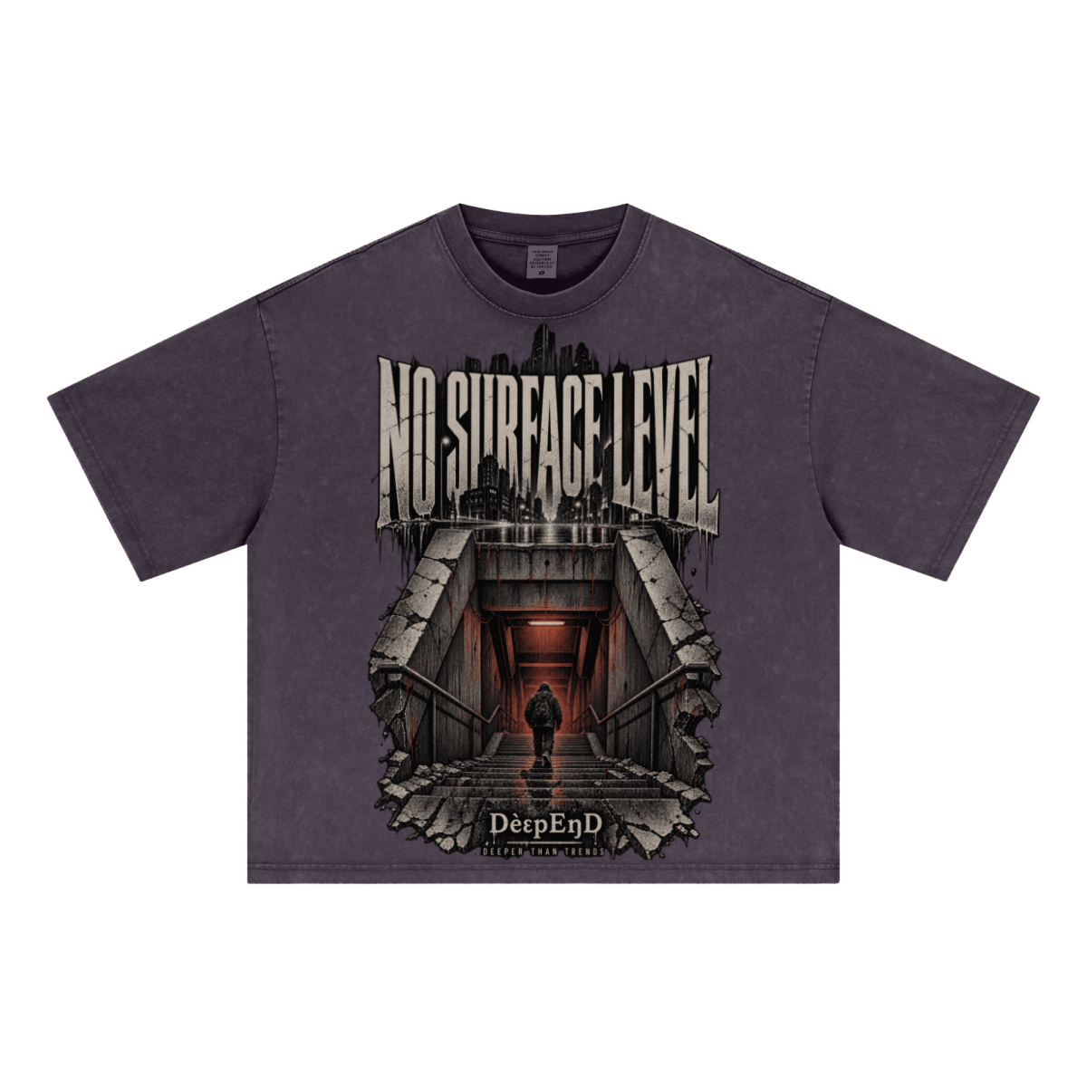 285GSM Unisex Boxy-Fit Distressed Fried-Color Snow-Wash Loose T-shirt Vintage Plum Purple