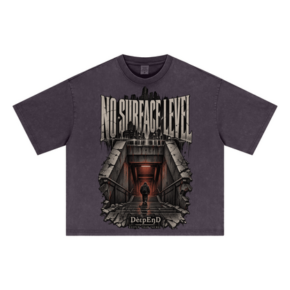 285GSM Unisex Boxy-Fit Distressed Fried-Color Snow-Wash Loose T-shirt Vintage Plum Purple