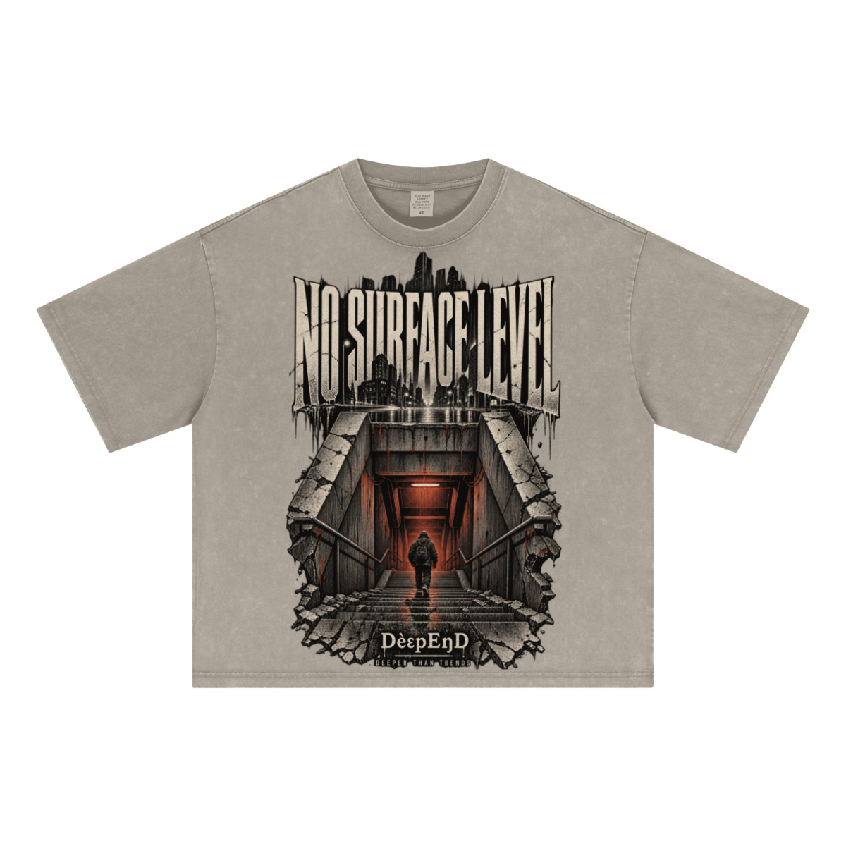 285GSM Unisex Boxy-Fit Distressed Fried-Color Snow-Wash Loose T-shirt Vintage Khaki