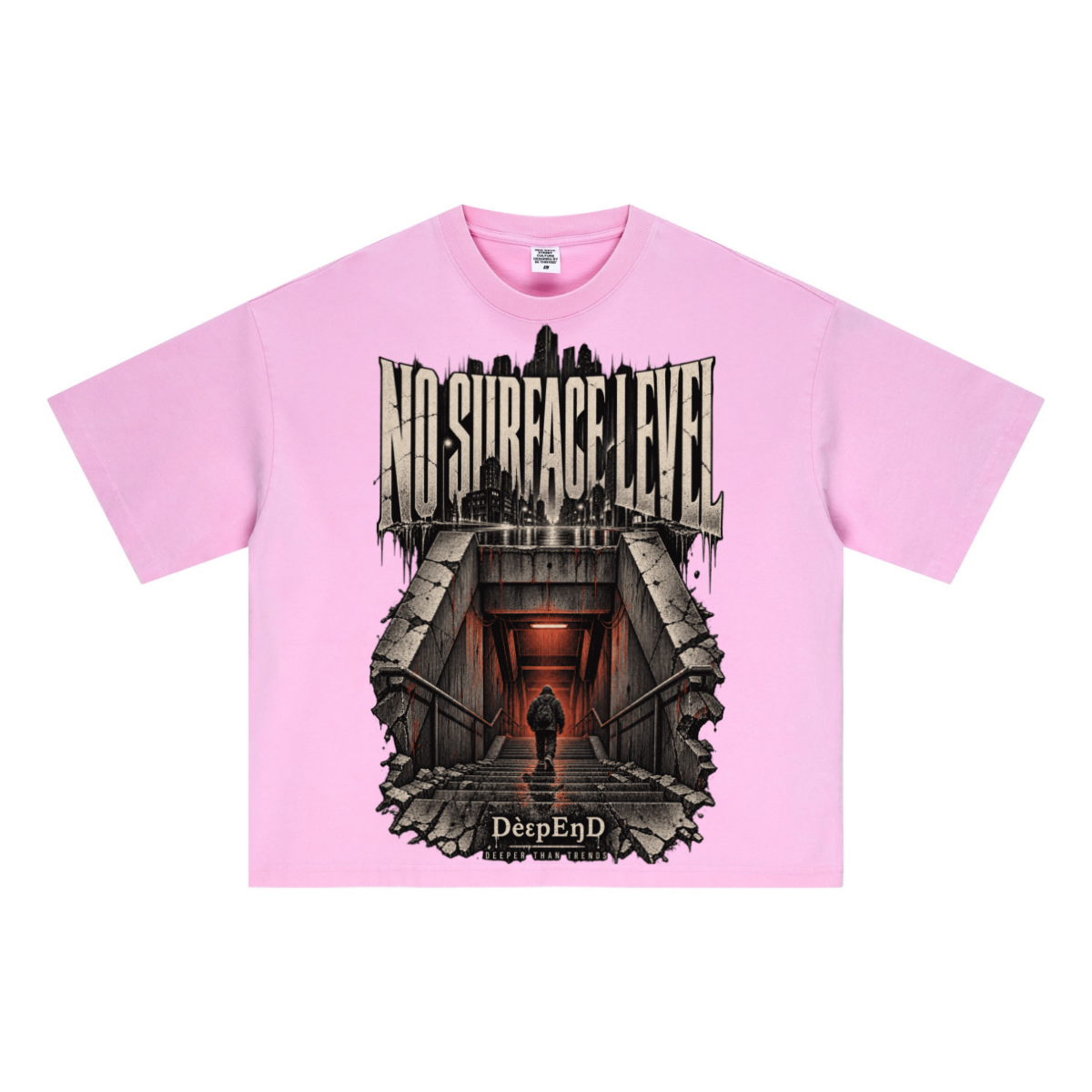 285GSM Unisex Boxy-Fit Distressed Fried-Color Snow-Wash Loose T-shirt Vintage Peach Pink