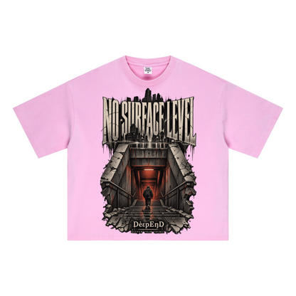 285GSM Unisex Boxy-Fit Distressed Fried-Color Snow-Wash Loose T-shirt Vintage Peach Pink