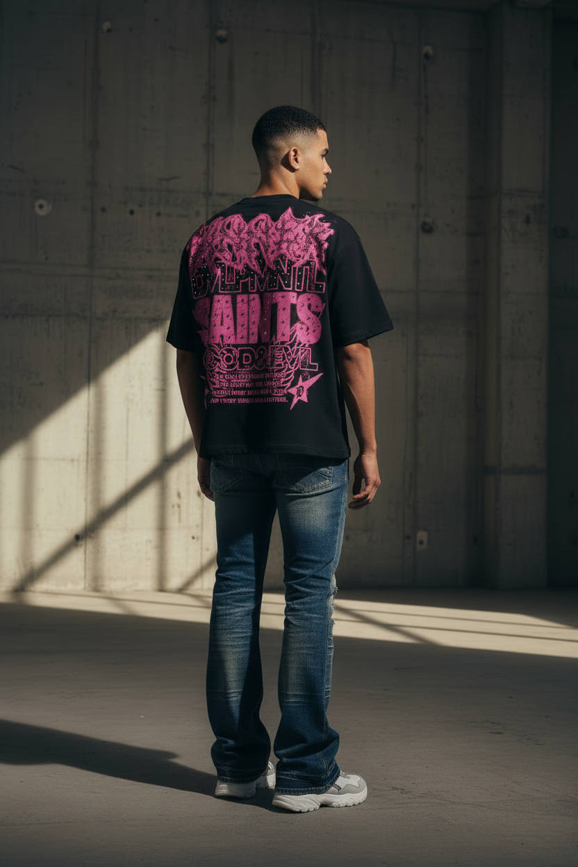 Rebel Denim Saints Tee – Back View Model