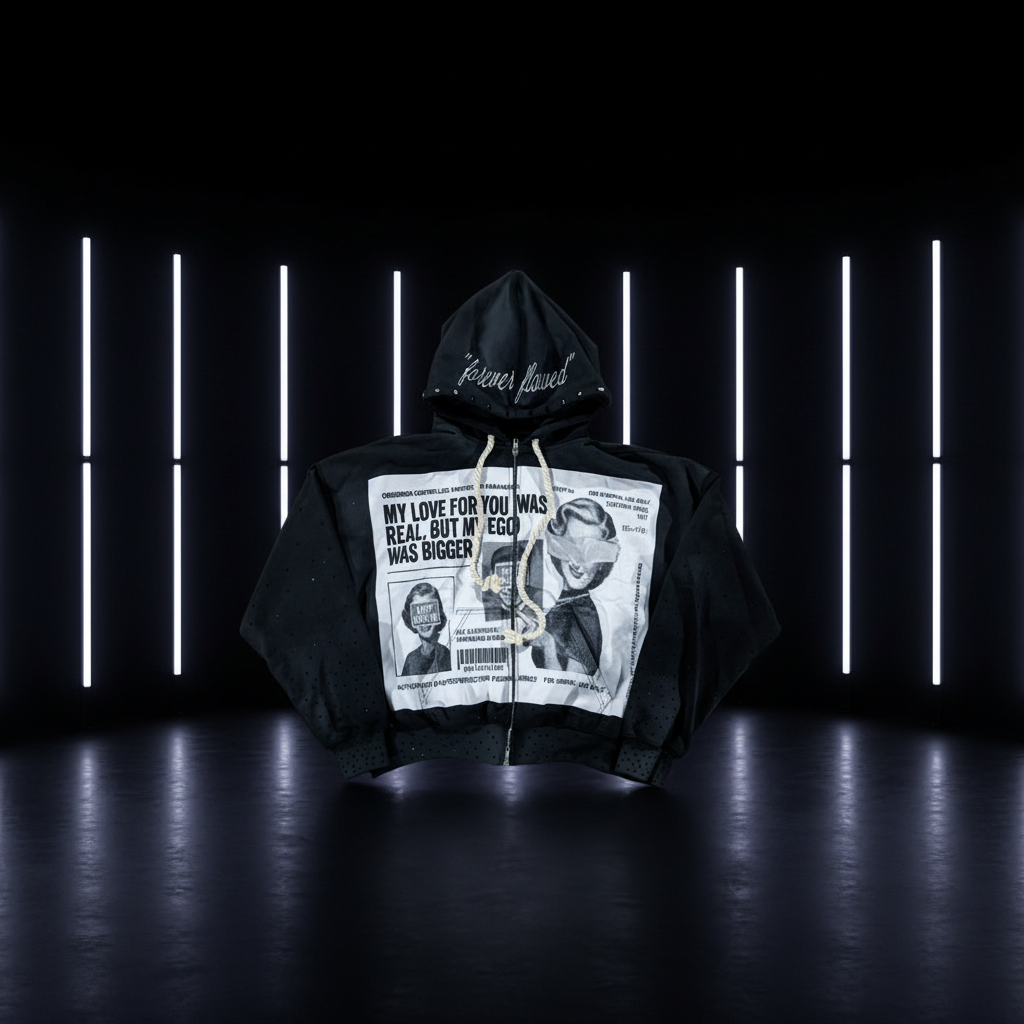 Retro Patchwork Hoodie – Black Studio Luxury Mockup