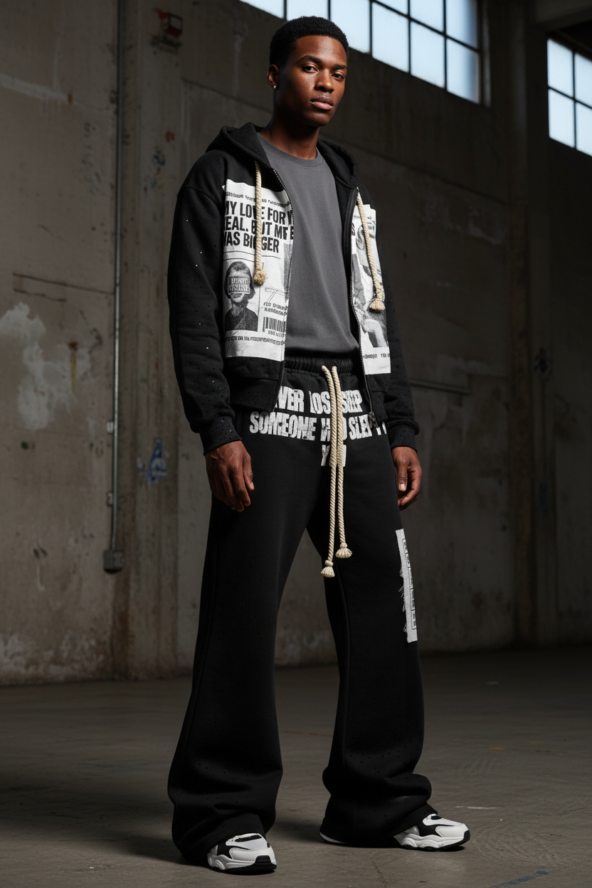 Retro Patchwork Jogger Set – Full Text Model Shot