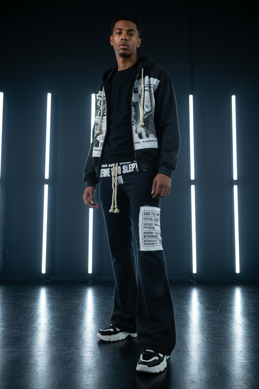 Retro Patchwork Jogger Set – Model Shot
