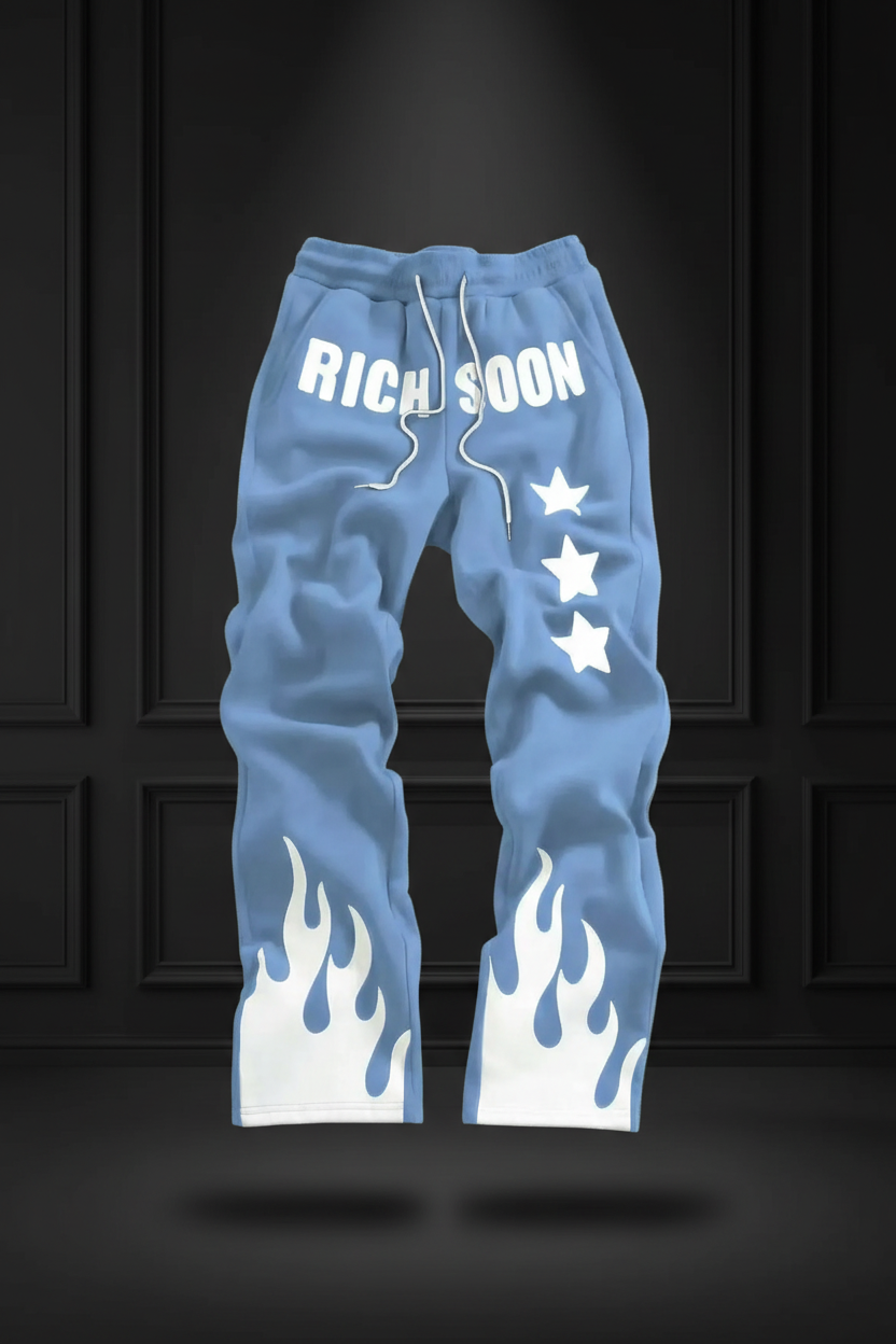 RICH SOON Blue Flame Joggers – 3D Ghost Mockup