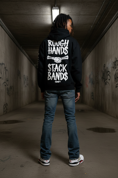 Rough Hands Hoodie - Back Graphic Clean Sleeves