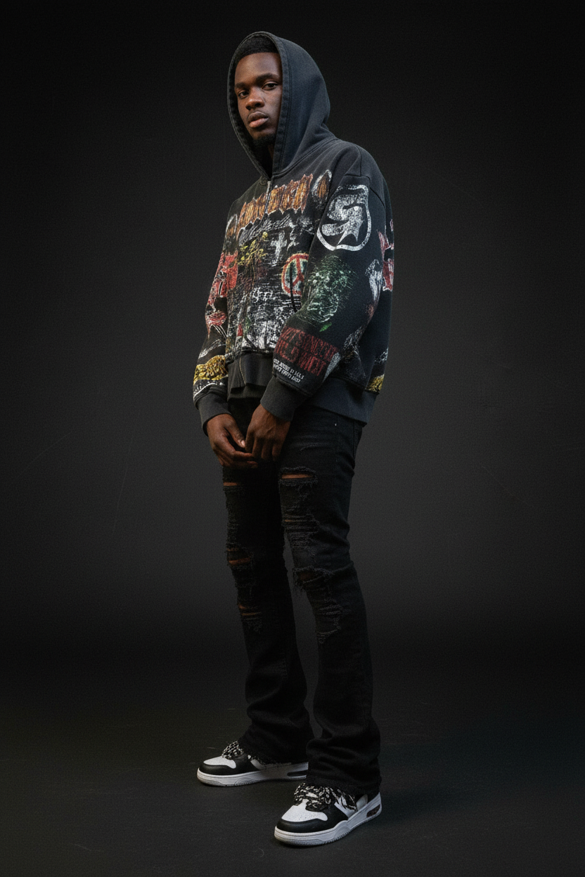 SunCity Retro Hoodie Black — Model Shot