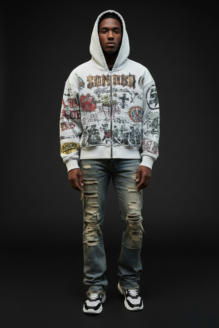 SunCity Retro Hoodie White — Forward Facing Model