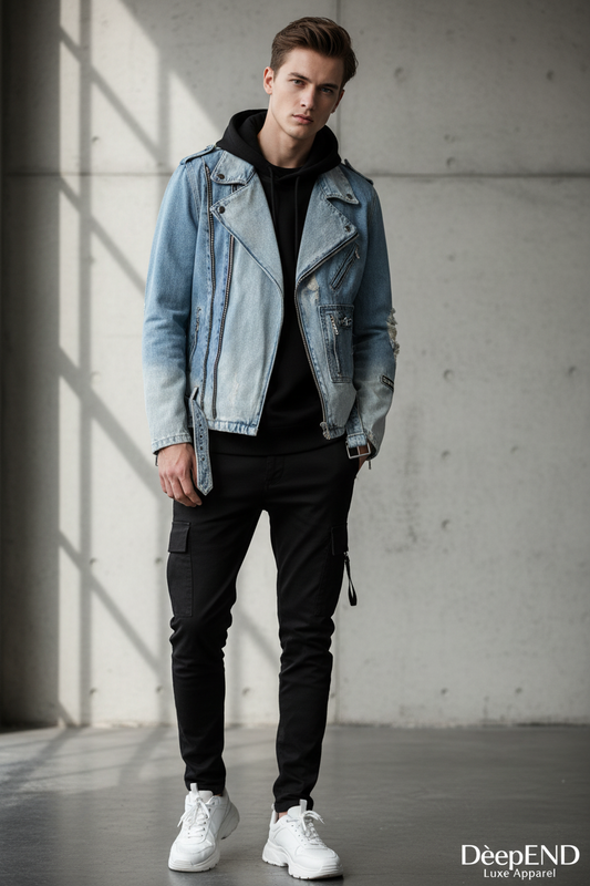 Ripped Blue Jean Biker Streetwear Jacket