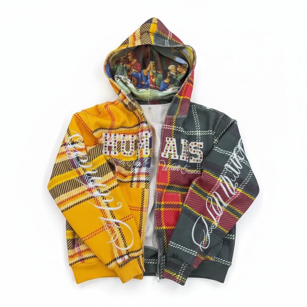 The Last Supper Contrasting Plaid Jacket — 3D Flat Lay Mockup