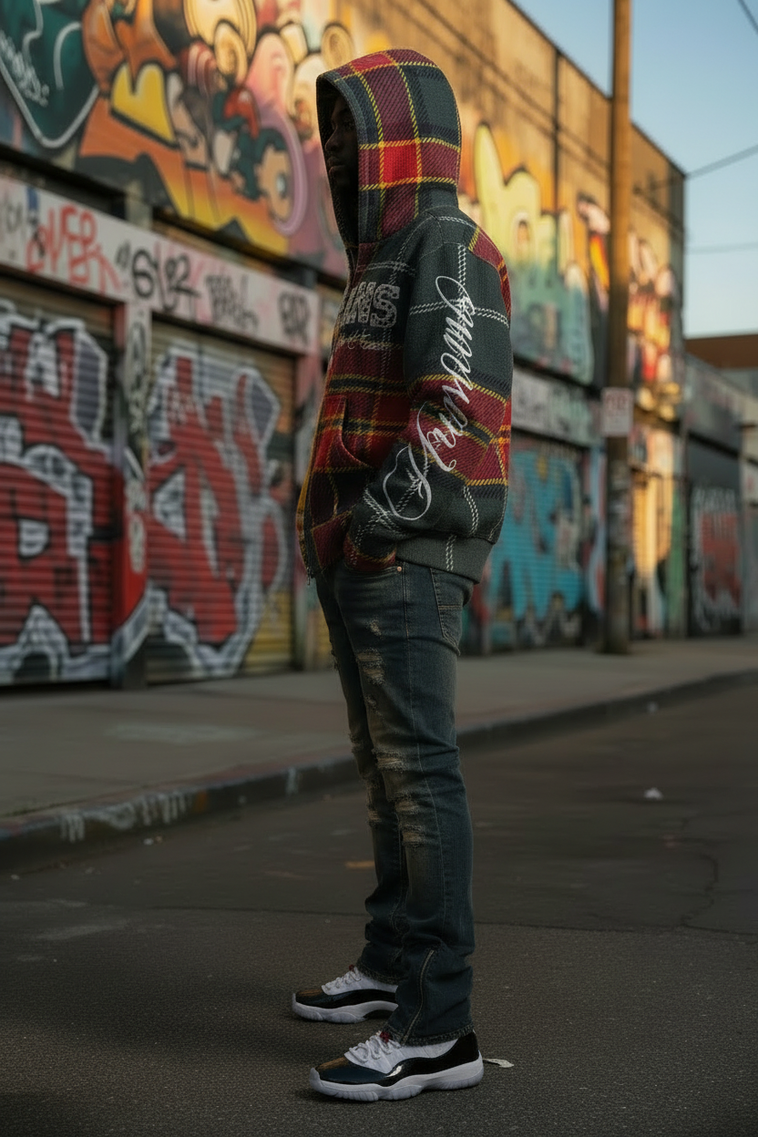 The Last Supper Contrasting Plaid Jacket — Side Profile Street Shot Retry