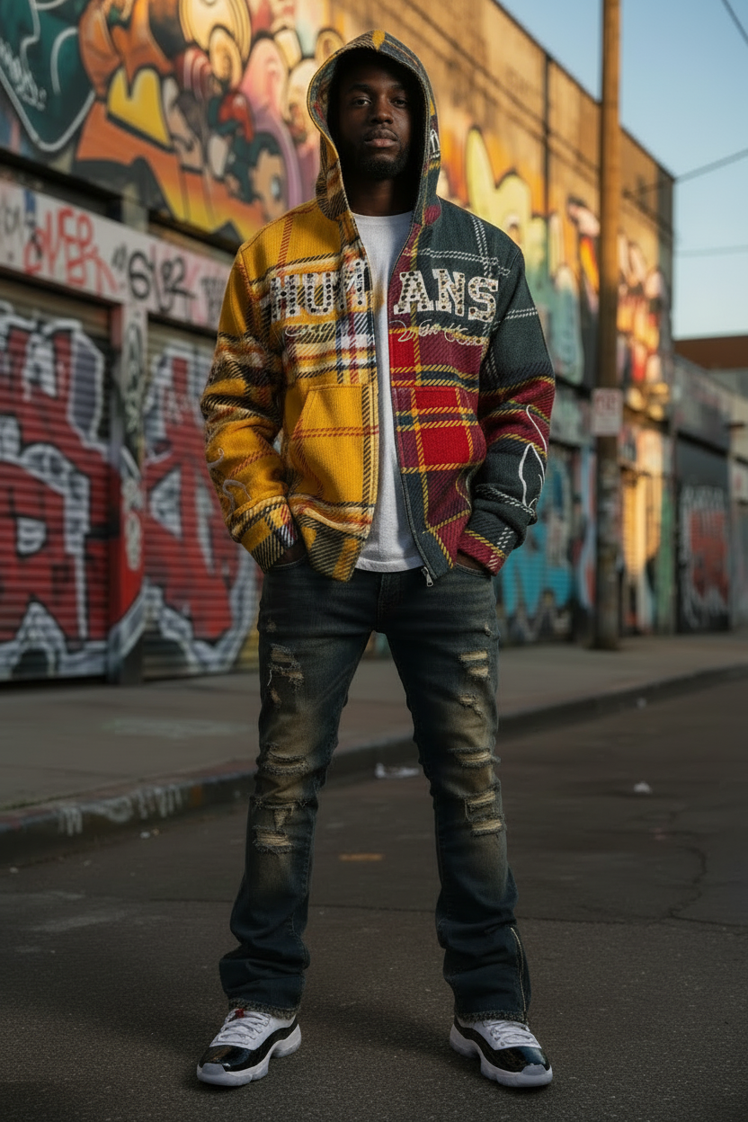 The Last Supper Contrasting Plaid Jacket — Younger Street Style Model