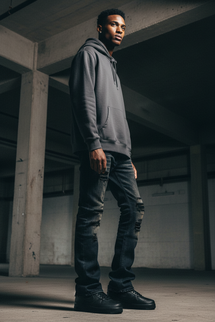Triple Black AF1 — Side Angle