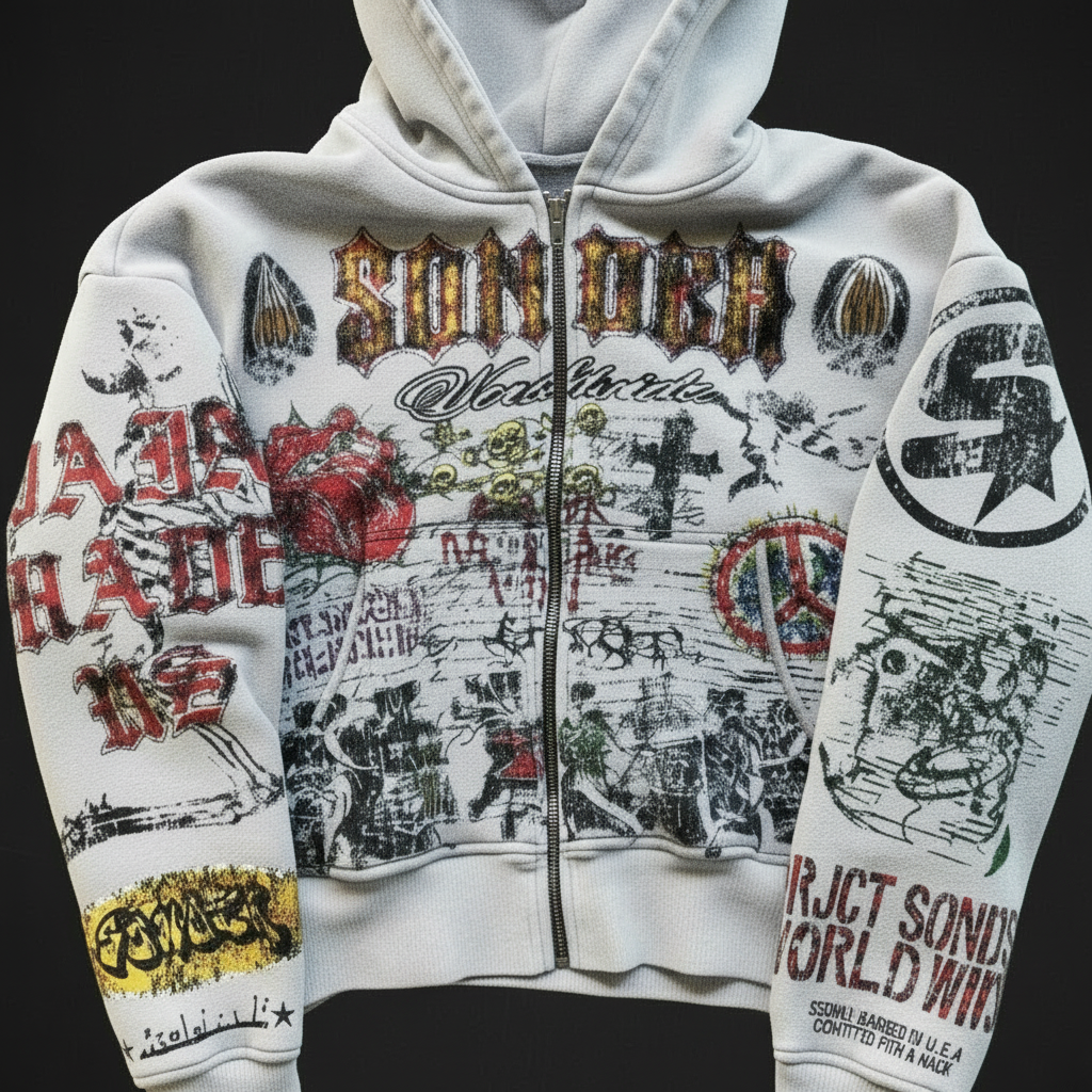 White SunCity Retro Hoodie — Close Up
