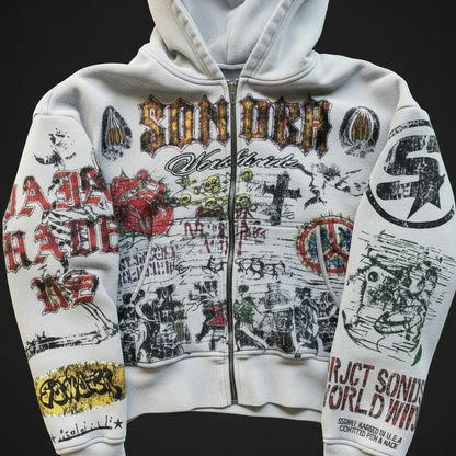 White SunCity Retro Hoodie — Close Up