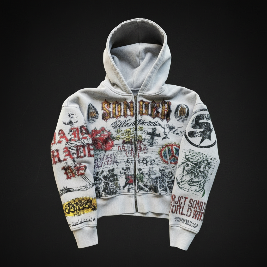 White SunCity Retro Hoodie — Dark Luxury Studio